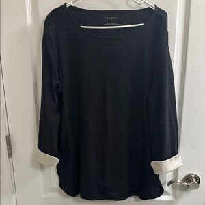 Talbots Black and White 3/4 Sleeve Relaxed Blouse